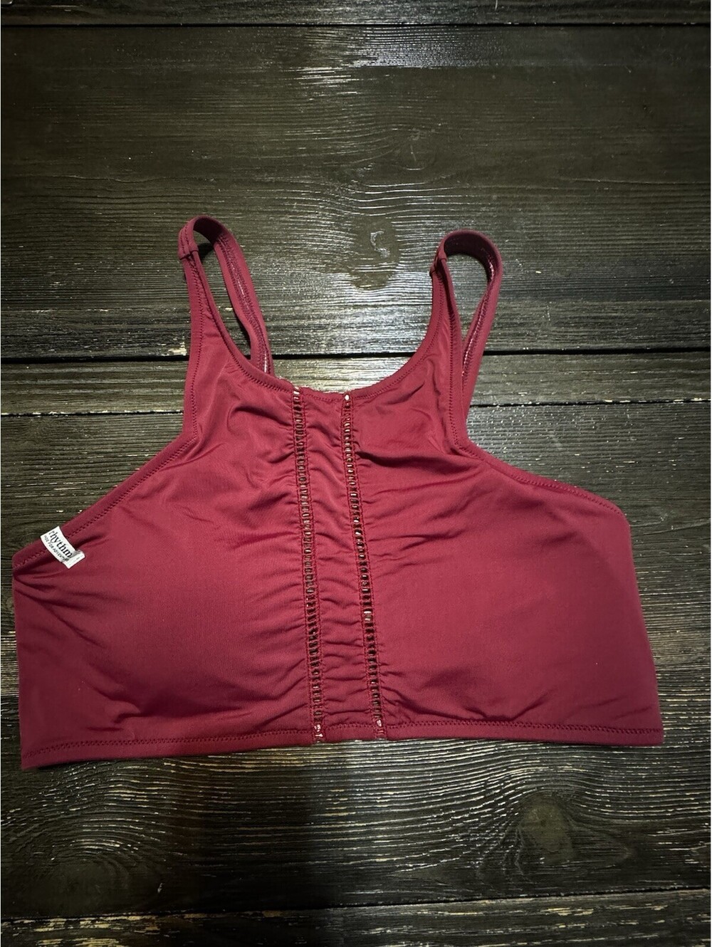 Rhythm Womens XL Burgundy High Neck Bikini Top Lined Ruched Swim Crop